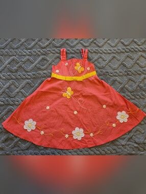 Blueberi Boulevard 4T Coral Pink Polka Dot Dress with Yellow Accent